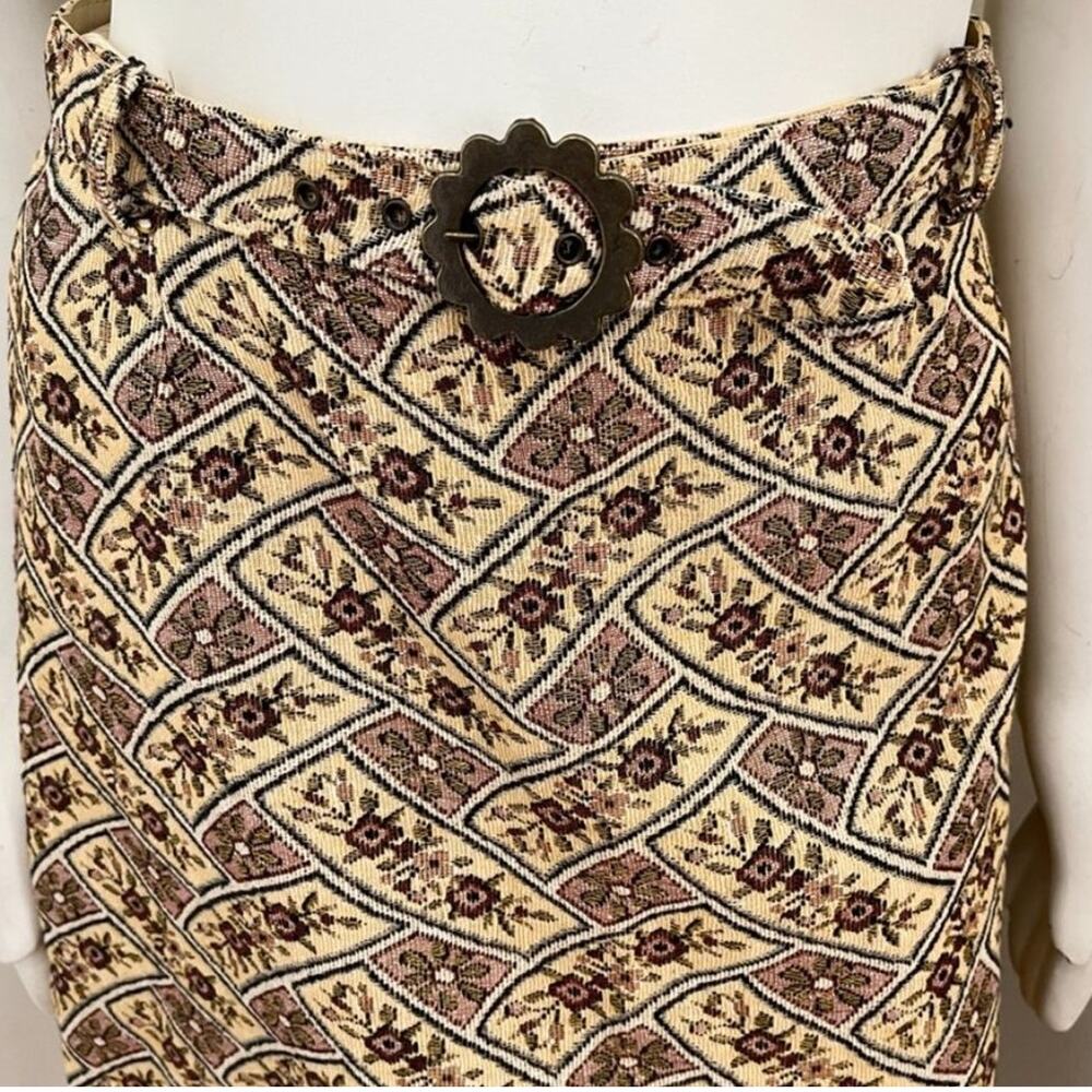 VTG 70s SUMMIT OF BOSTON Retro Florals Tapestry Midi Skirt  Belt & Pockets SZ 8